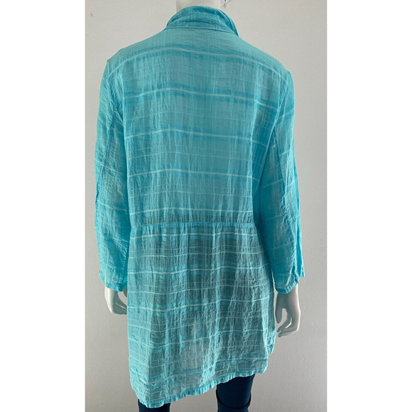 Cut Loose L Button Down Hanky Shirt Gauze Turquoise Long Sleeve Blouse Tunic - Picture 7 of 7